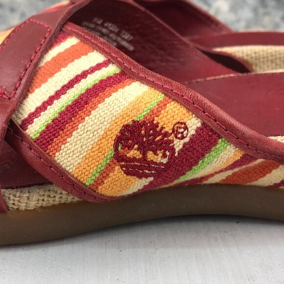 Timberland Women's Size 8.5M Red Stripe Genuine Leather Slip On Slides Sandals - Picture 6 of 14